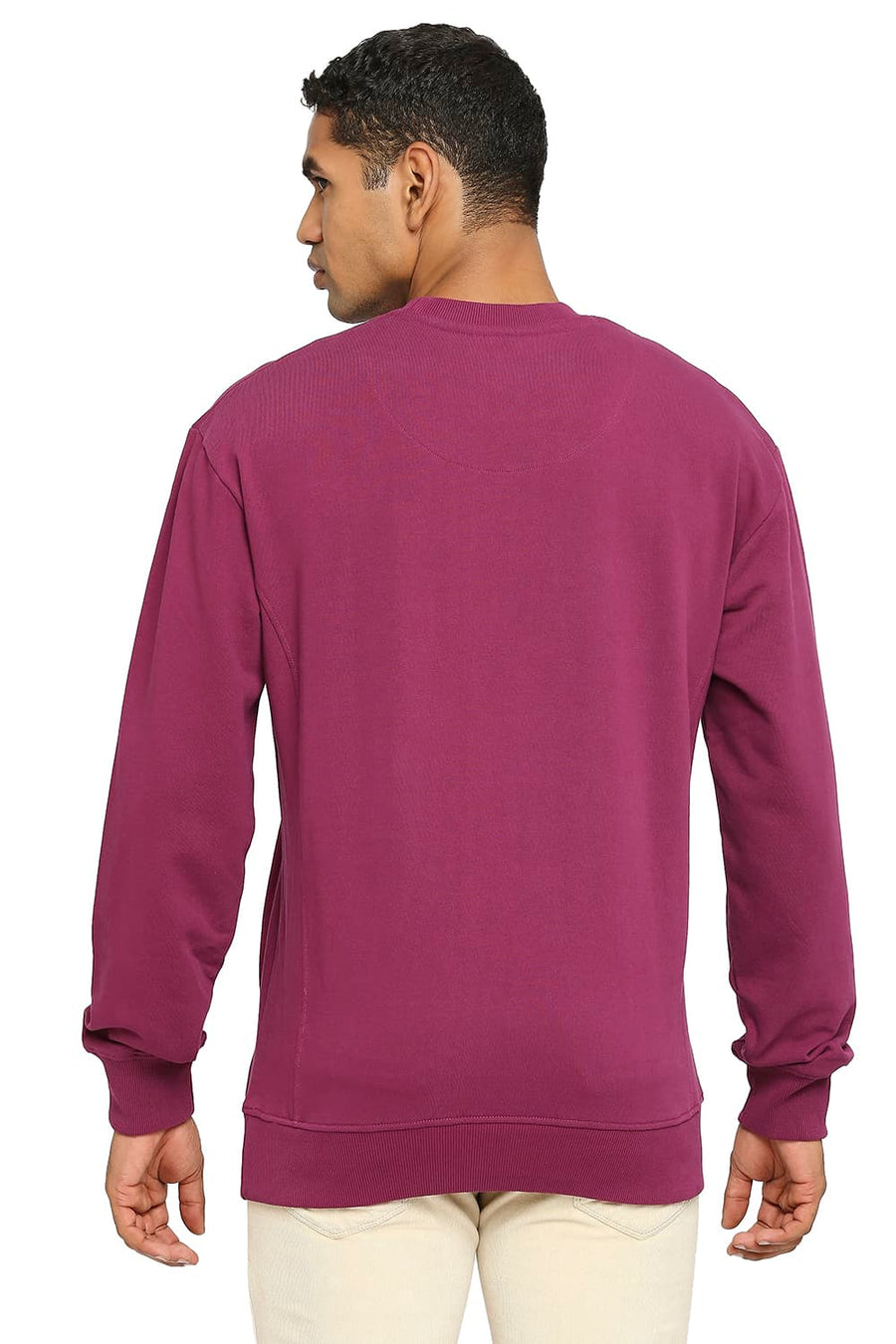 BASICS COMFORT FIT DARK PURPLE COTTON NON BRUSHED FLEECE PULLOVER SWEATSHIRT
