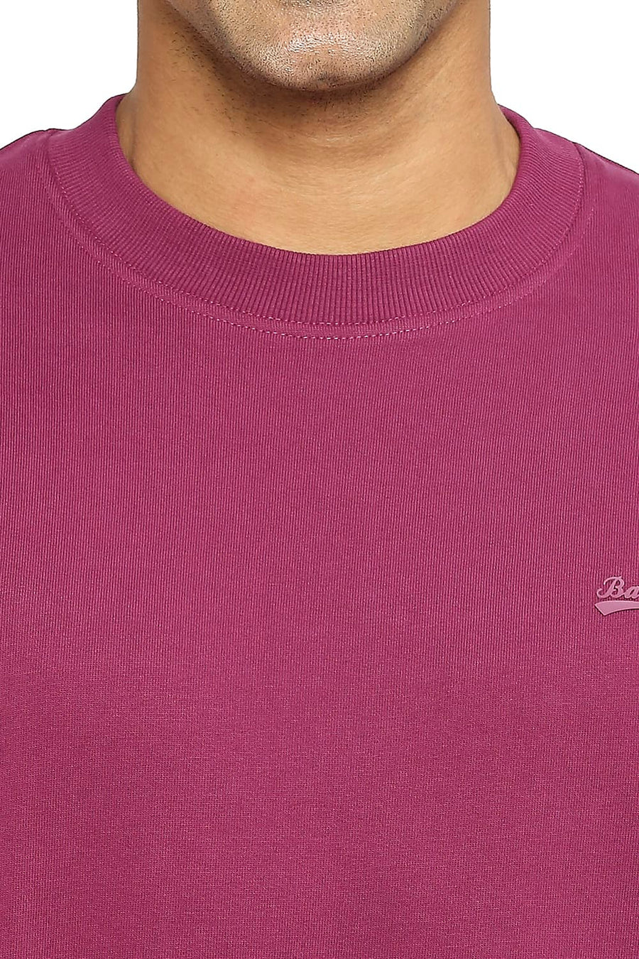 BASICS COMFORT FIT DARK PURPLE COTTON NON BRUSHED FLEECE PULLOVER SWEATSHIRT