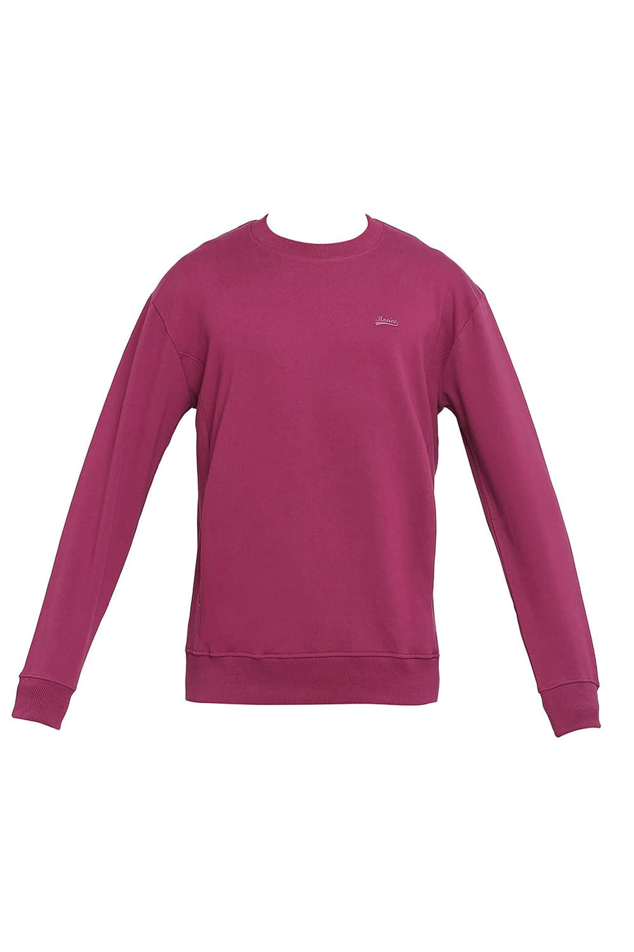BASICS COMFORT FIT DARK PURPLE COTTON NON BRUSHED FLEECE PULLOVER SWEATSHIRT
