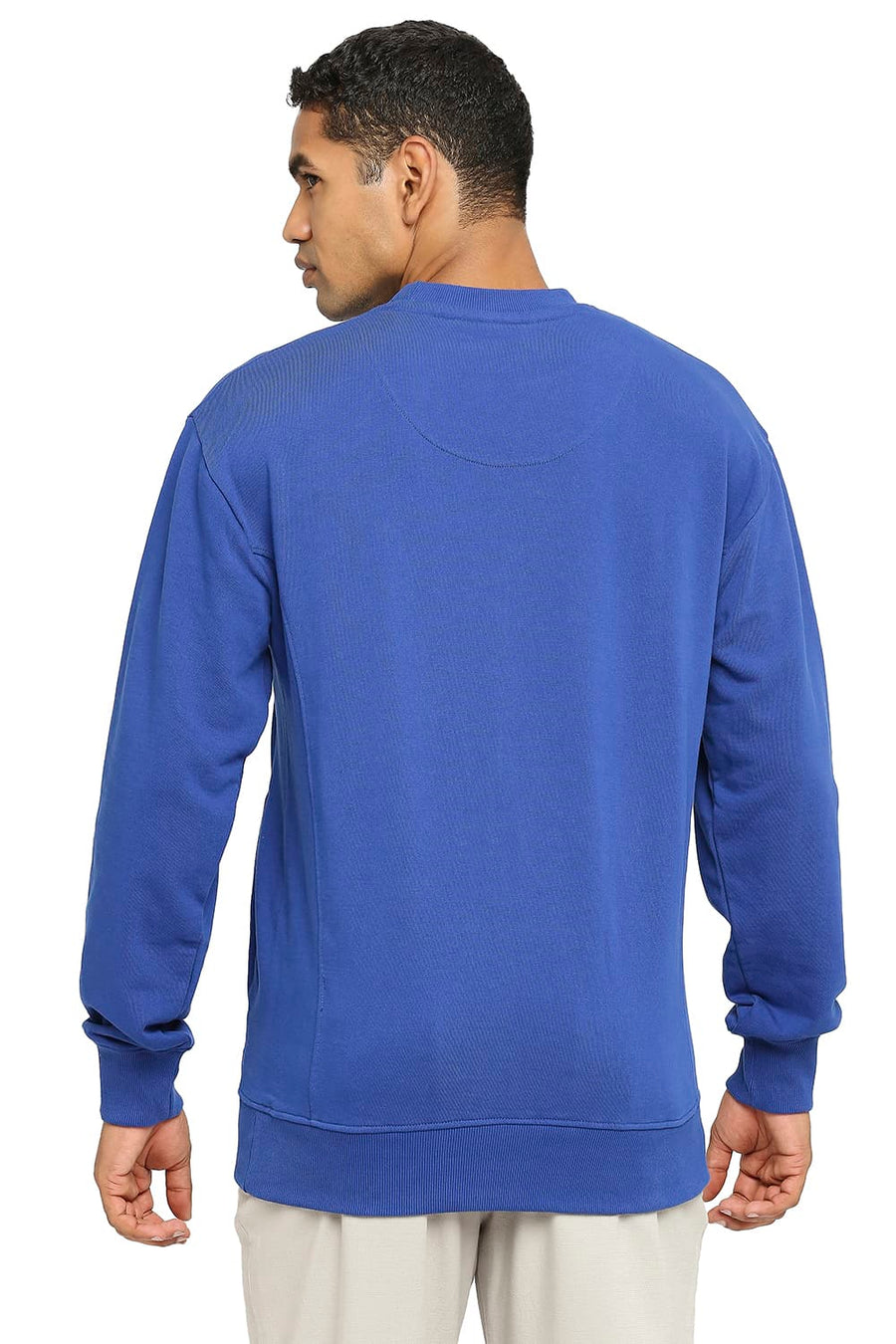 BASICS COMFORT FIT SODALITE BLUE COTTON NON BRUSHED FLEECE PULLOVER SWEATSHIRT
