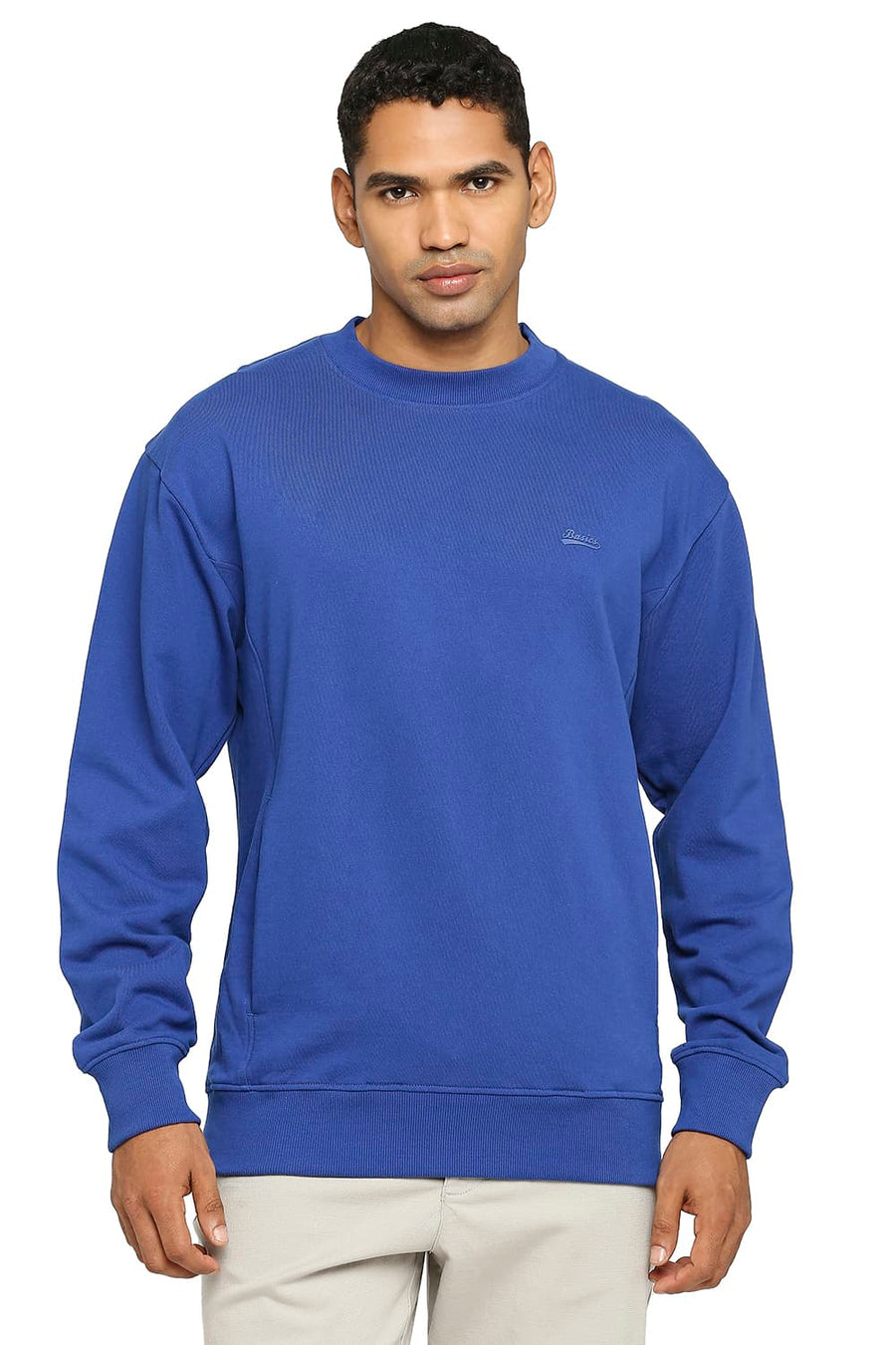 BASICS COMFORT FIT SODALITE BLUE COTTON NON BRUSHED FLEECE PULLOVER SWEATSHIRT