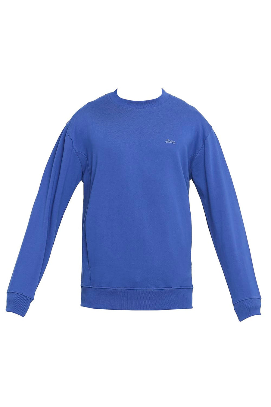 BASICS COMFORT FIT SODALITE BLUE COTTON NON BRUSHED FLEECE PULLOVER SWEATSHIRT
