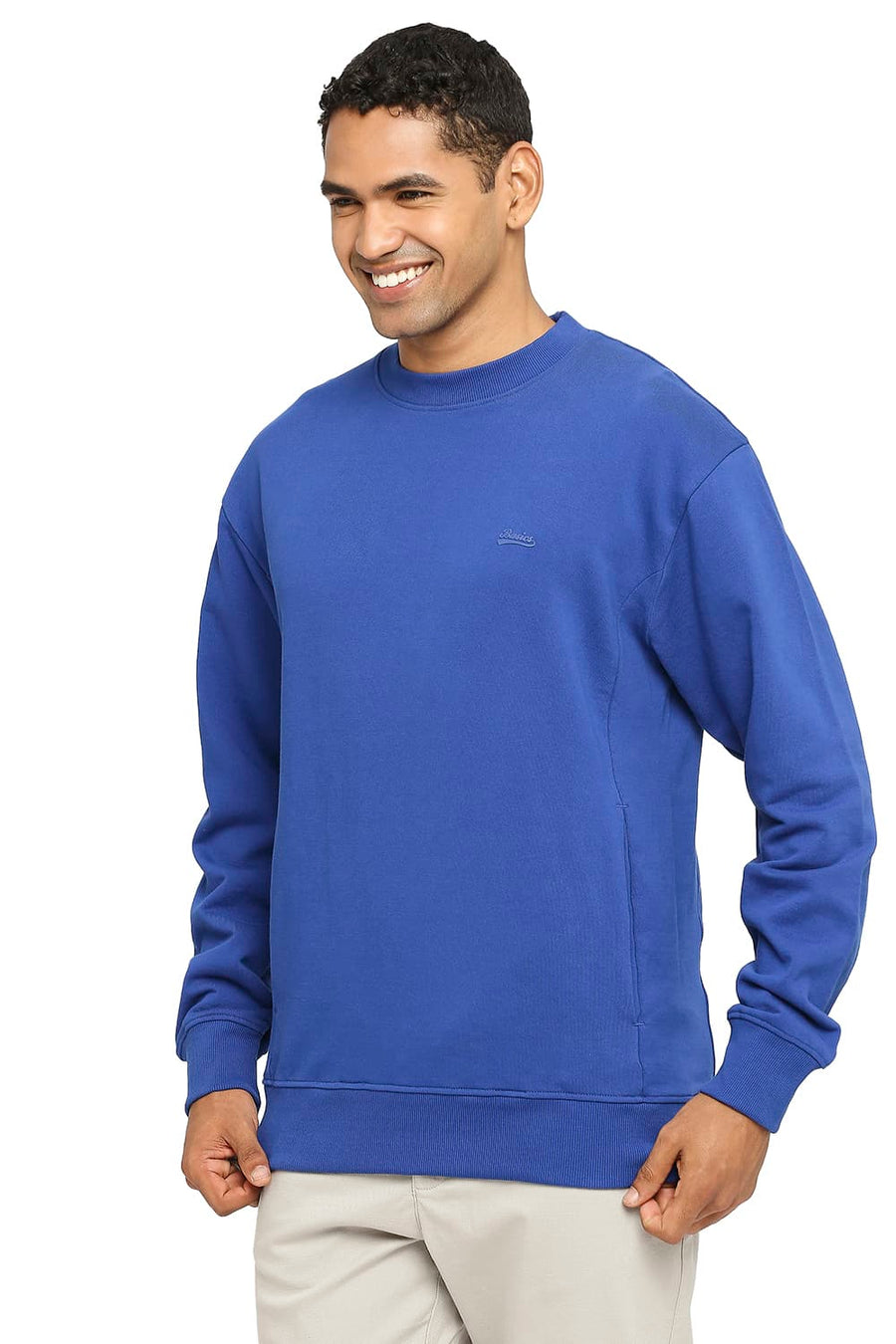 BASICS COMFORT FIT SODALITE BLUE COTTON NON BRUSHED FLEECE PULLOVER SWEATSHIRT