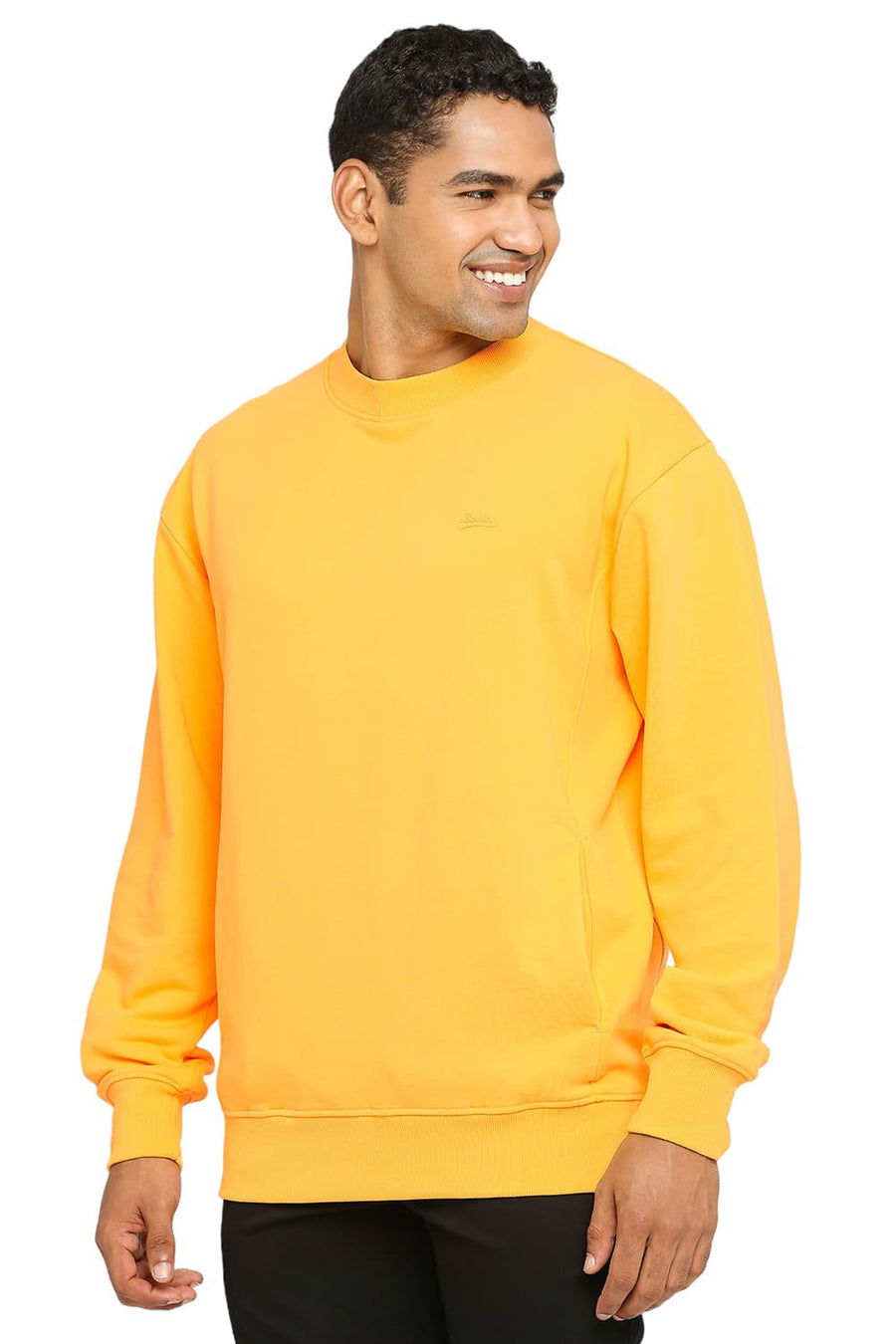 BASICS COMFORT FIT PALE MARIGOLD COTTON NON BRUSHED FLEECE PULLOVER SWEATSHIRT