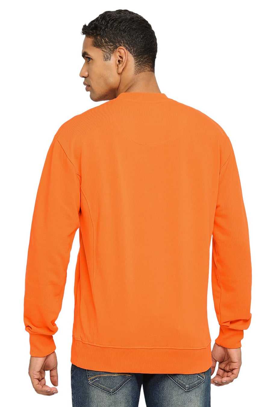 BASICS COMFORT FIT VIBRANT ORANGE COTTON NON BRUSHED FLEECE PULLOVER SWEATSHIRT