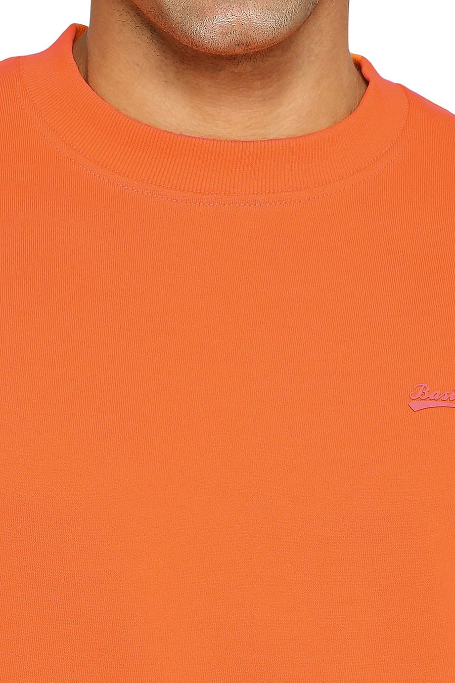 BASICS COMFORT FIT VIBRANT ORANGE COTTON NON BRUSHED FLEECE PULLOVER SWEATSHIRT