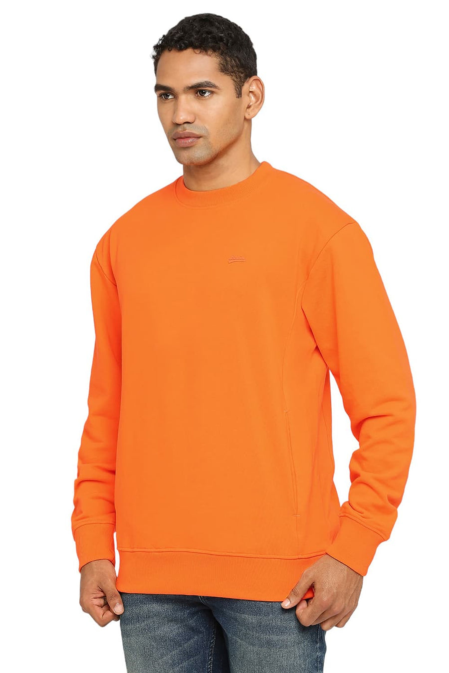 BASICS COMFORT FIT VIBRANT ORANGE COTTON NON BRUSHED FLEECE PULLOVER SWEATSHIRT