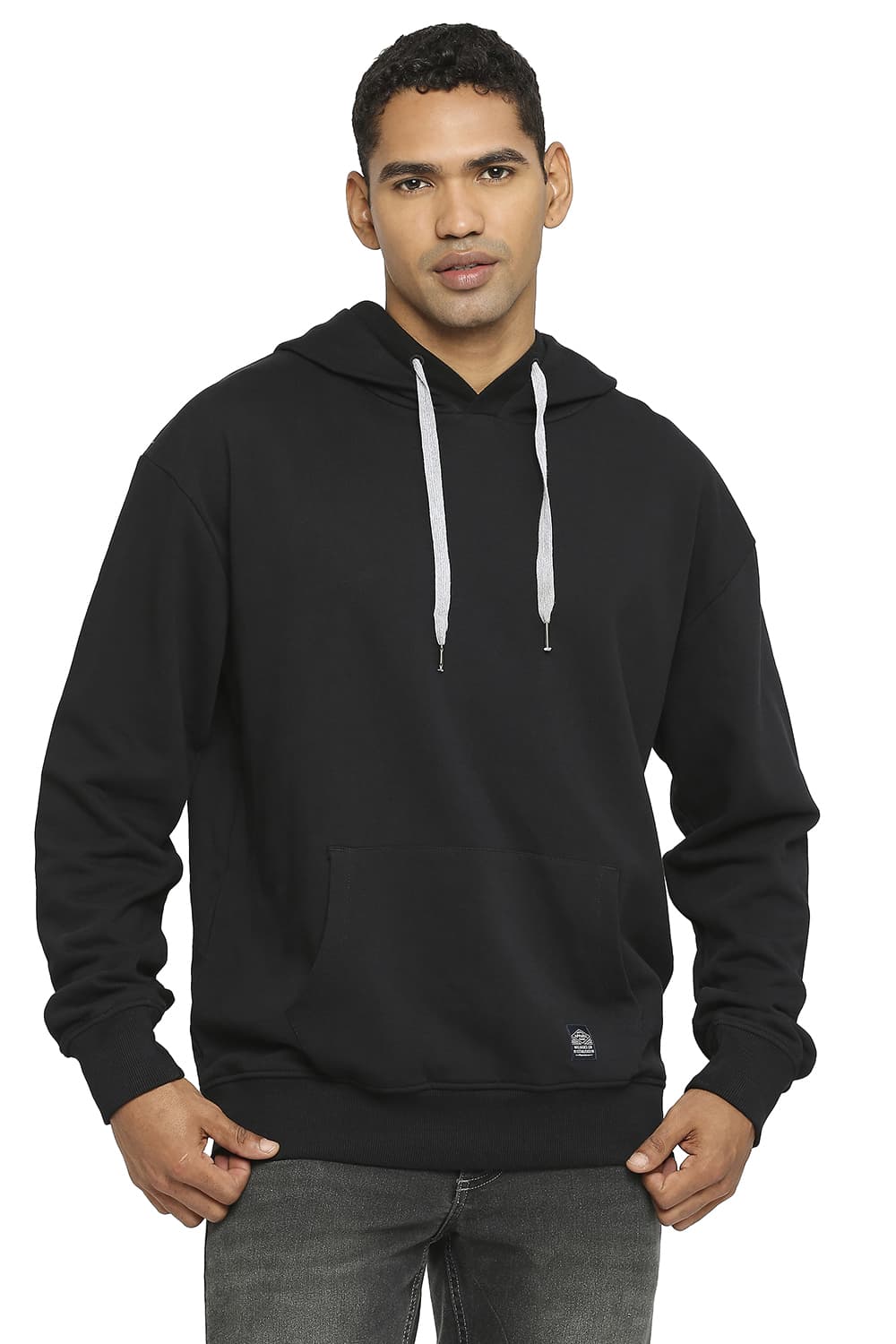 BASICS COMFORT FIT COTTON NON BRUSHED FLEECE HOOD PULLOVER SWEATSHIRT