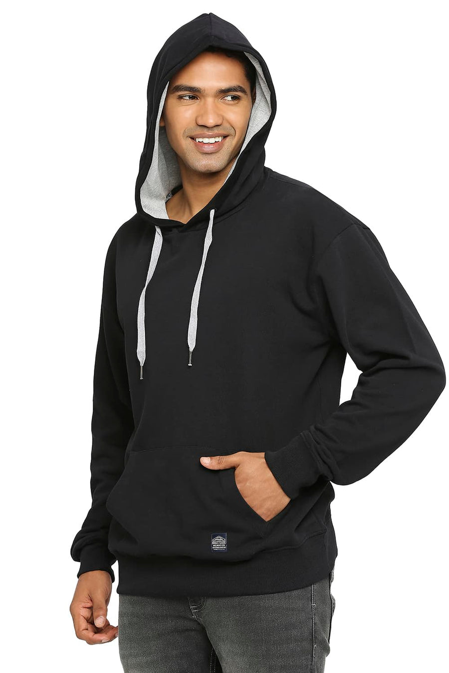 BASICS COMFORT FIT BLACK BEAUTY COTTON NON BRUSHED FLEECE HOOD PULLOVER SWEATSHIRT