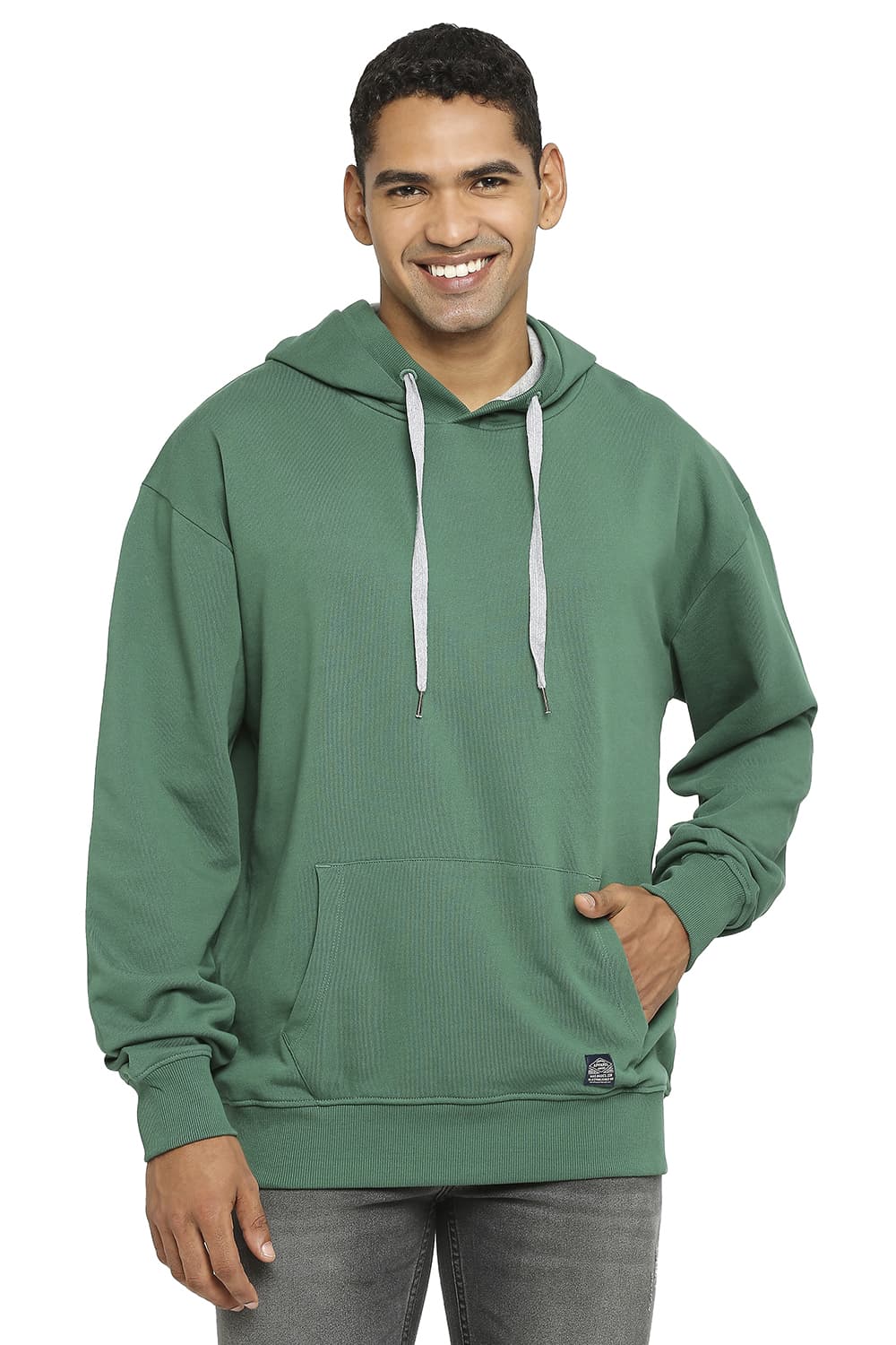 BASICS COMFORT FIT COTTON NON BRUSHED FLEECE HOOD PULLOVER SWEATSHIRT