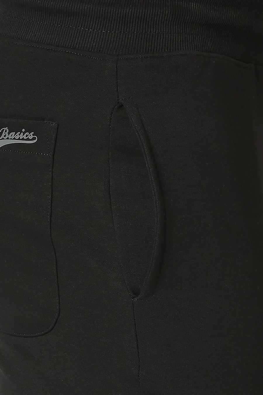 BASICS SLIM FIT JET BLACK COTTON POLYESTER TRACK PANT