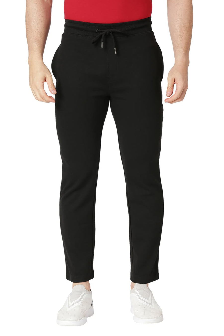 BASICS SLIM FIT JET BLACK COTTON POLYESTER TRACK PANT