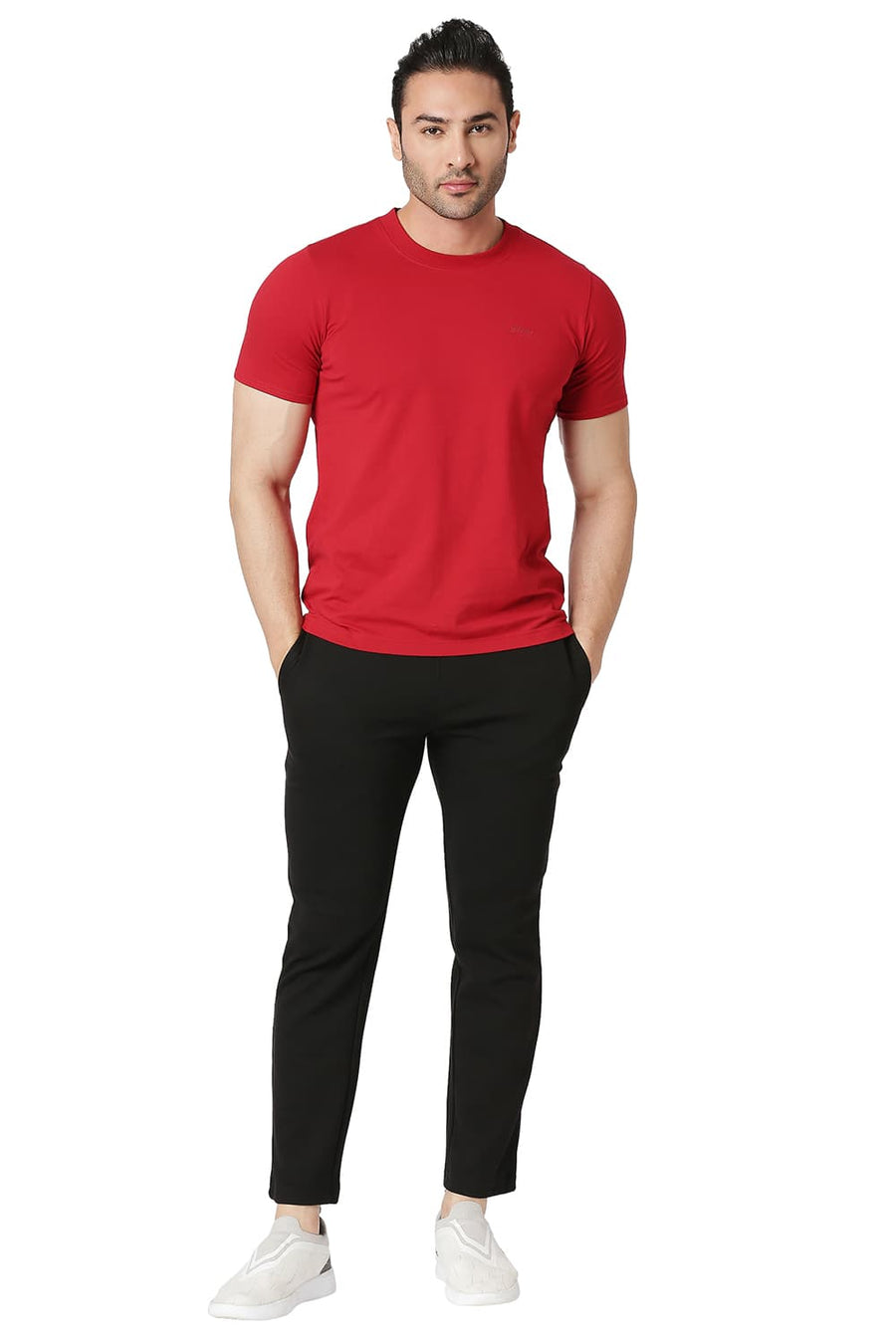 BASICS SLIM FIT JET BLACK COTTON POLYESTER TRACK PANT
