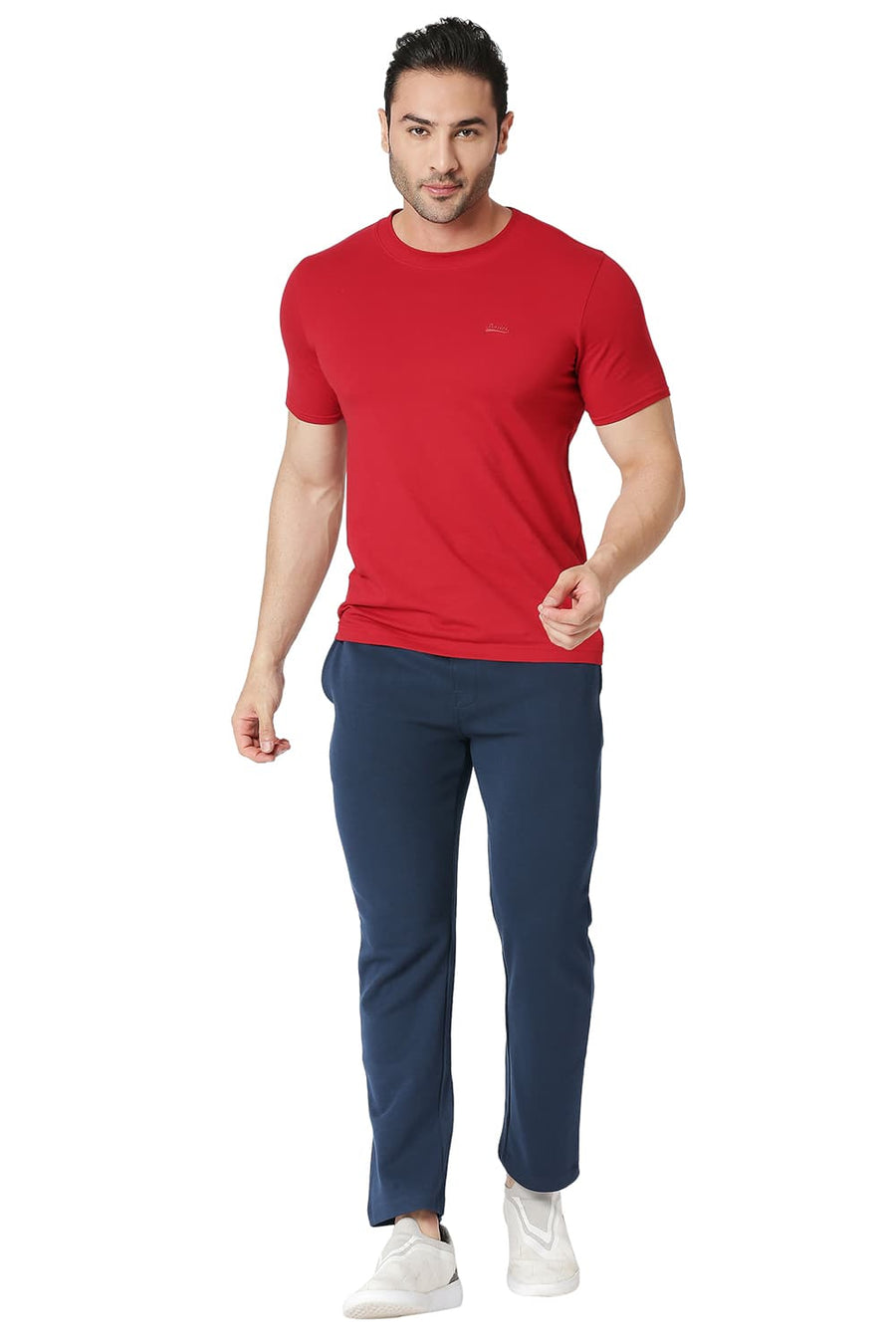 BASICS SLIM FIT DRESS BLUE COTTON POLYESTER TRACK PANT