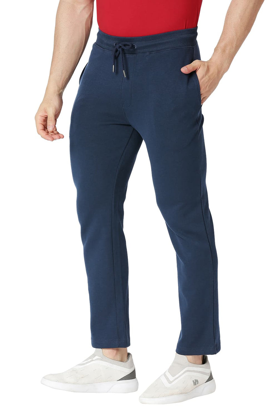 BASICS SLIM FIT DRESS BLUE COTTON POLYESTER TRACK PANT