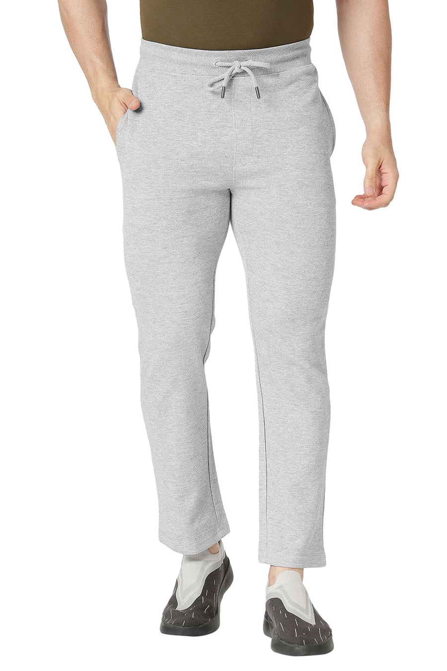 BASICS SLIM FIT GREY MELANGE COTTON POLYESTER TRACK PANT