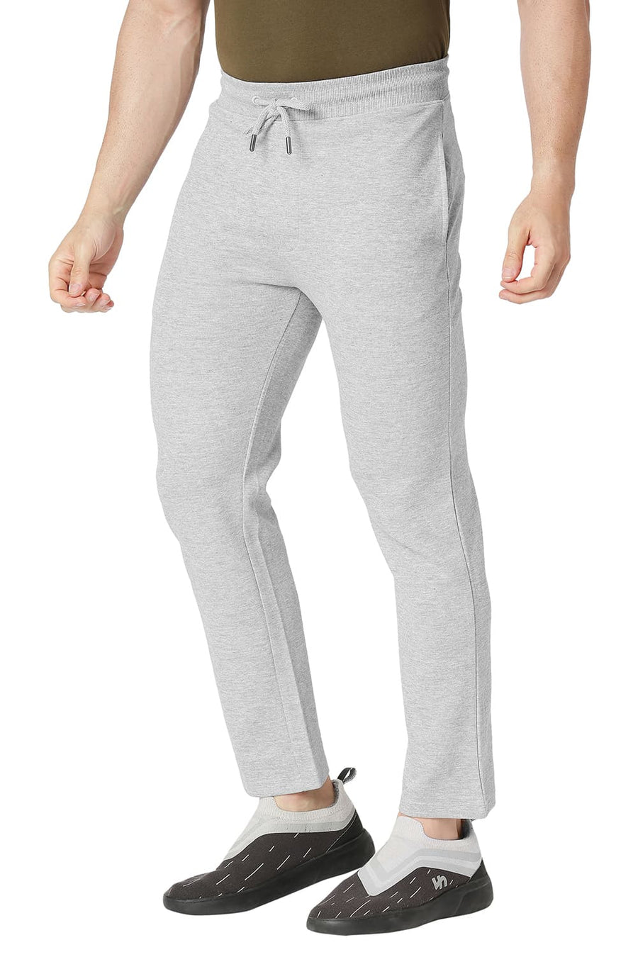 BASICS SLIM FIT GREY MELANGE COTTON POLYESTER TRACK PANT