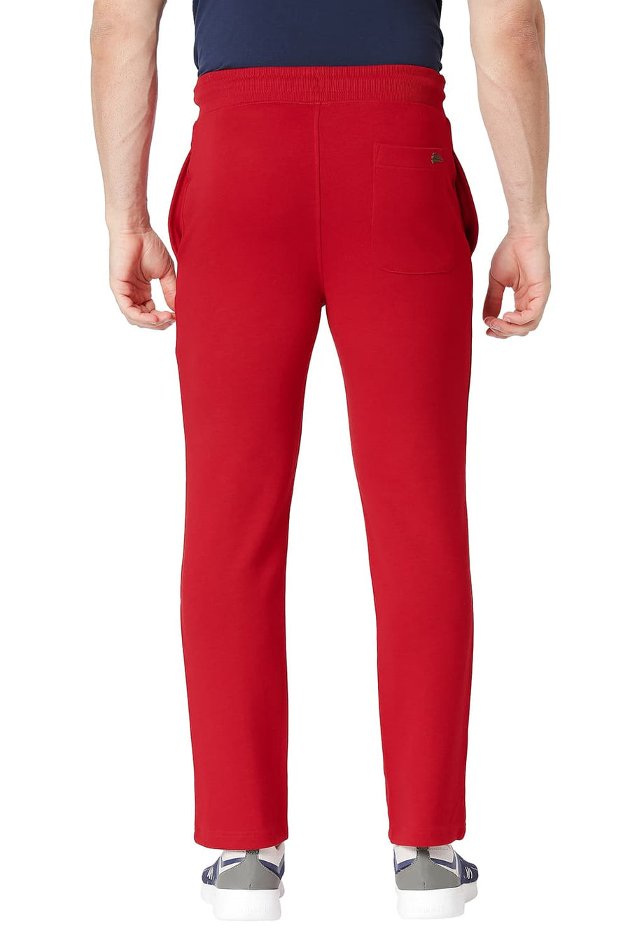 BASICS SLIM FIT RECING RED COTTON POLYESTER TRACK PANT