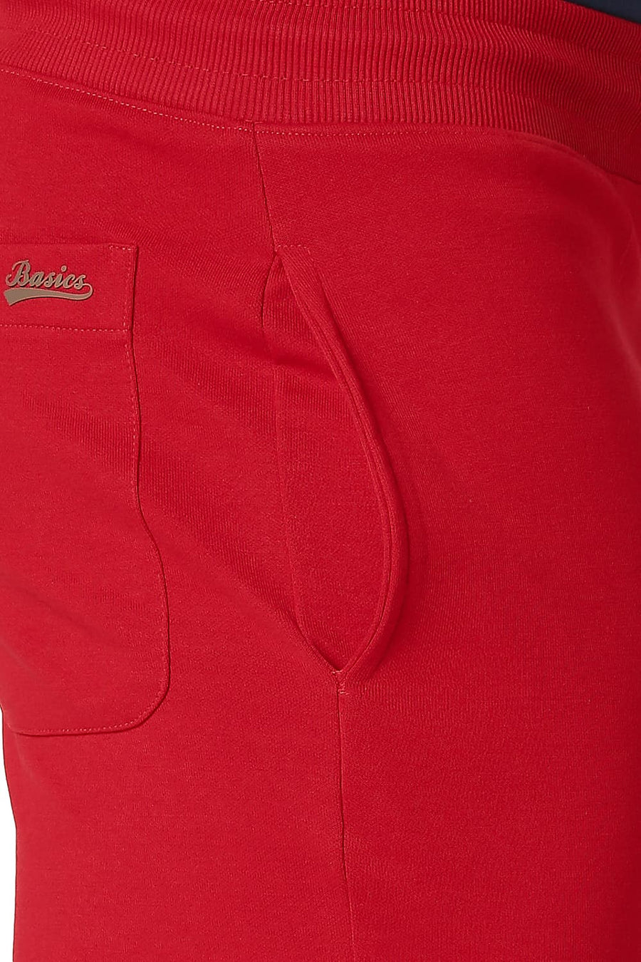 BASICS SLIM FIT RECING RED COTTON POLYESTER TRACK PANT