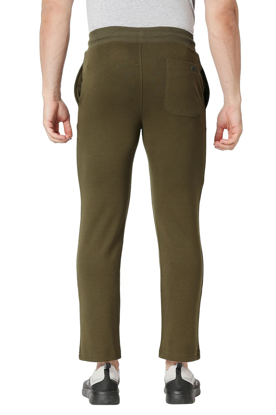 BASICS SLIM FIT OIL GREEN COTTON POLYESTER TRACK PANT