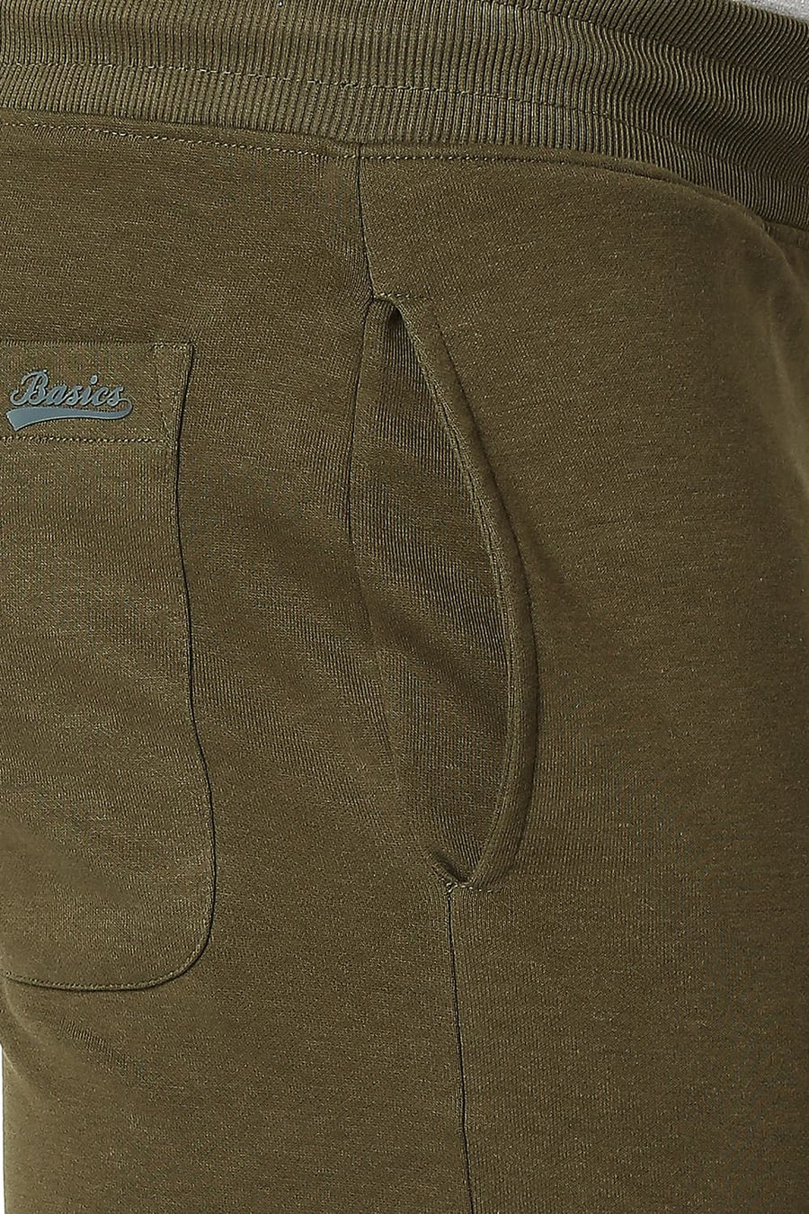 BASICS SLIM FIT OIL GREEN COTTON POLYESTER TRACK PANT