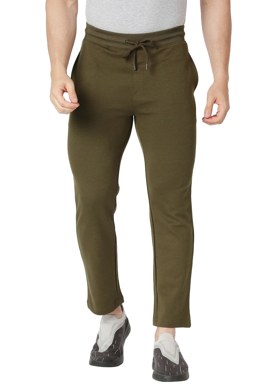 BASICS SLIM FIT OIL GREEN COTTON POLYESTER TRACK PANT