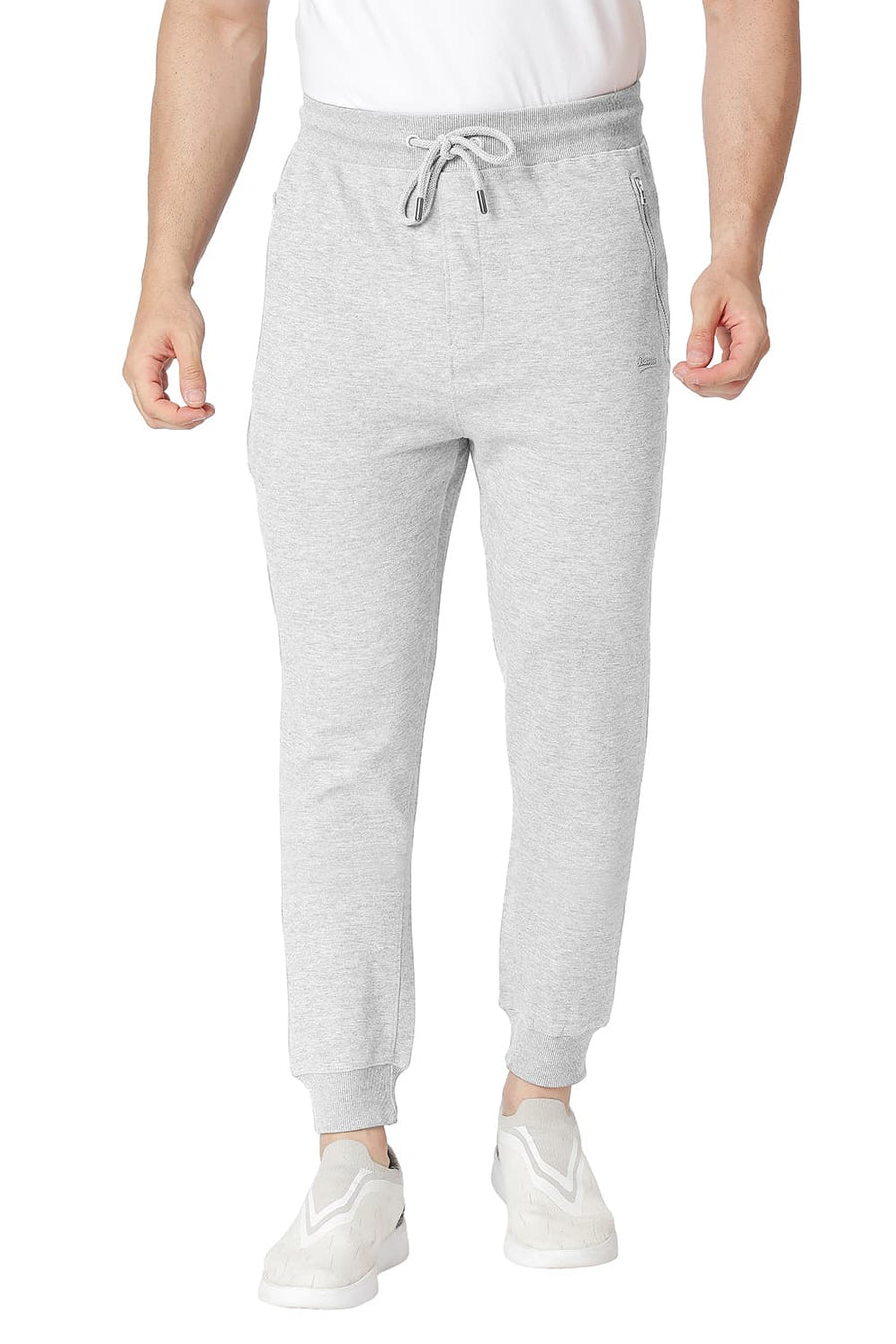 BASICS JOGGER FIT GREY MELANGE COTTON POLYESTER TRACK PANT
