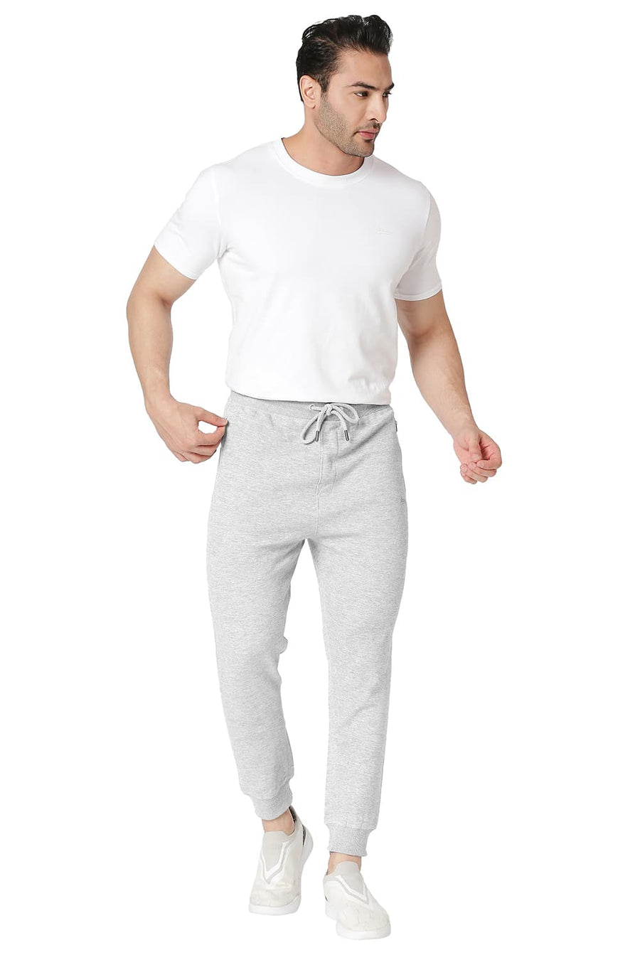 BASICS JOGGER FIT GREY MELANGE COTTON POLYESTER TRACK PANT