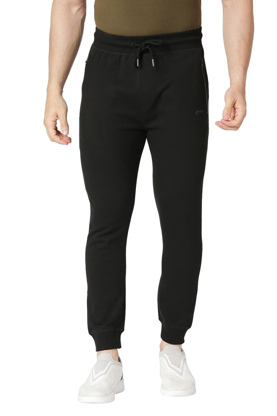 BASICS JOGGER FIT JET BLACK COTTON POLYESTER TRACK PANT