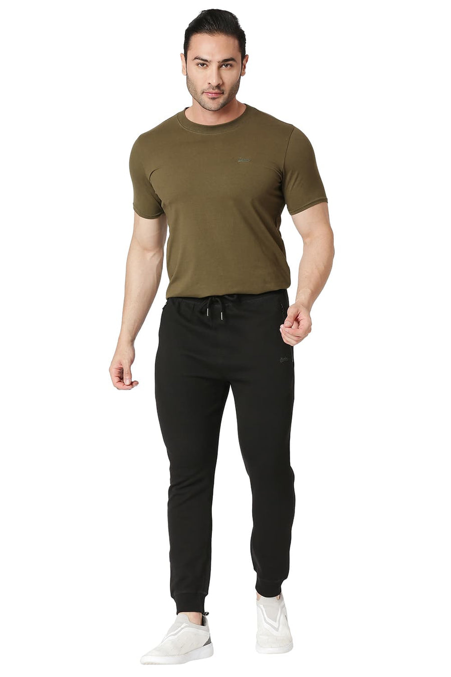 BASICS JOGGER FIT JET BLACK COTTON POLYESTER TRACK PANT