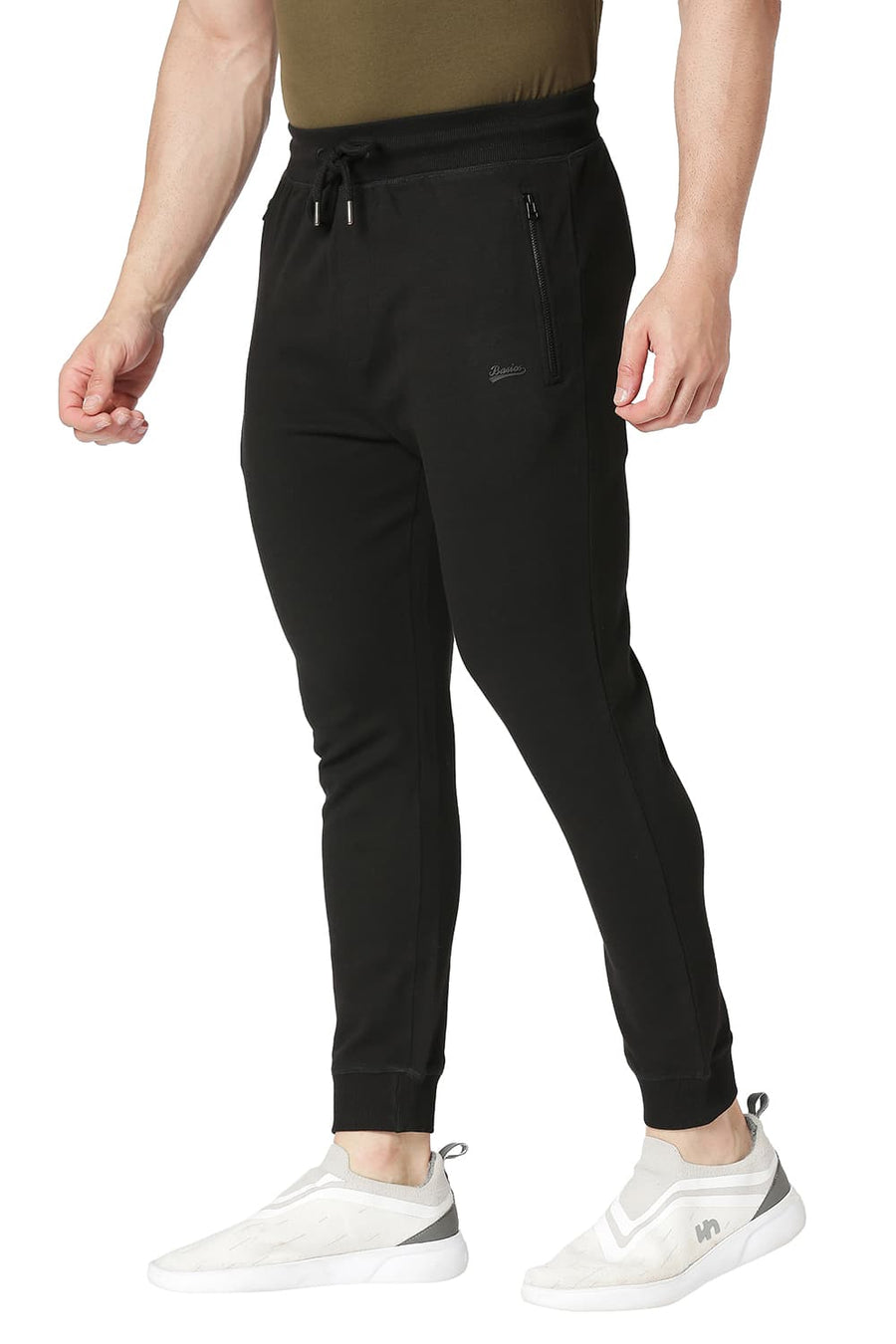 BASICS JOGGER FIT JET BLACK COTTON POLYESTER TRACK PANT