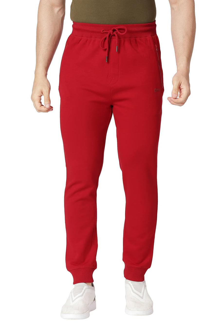 BASICS JOGGER FIT RECING RED COTTON POLYESTER TRACK PANT