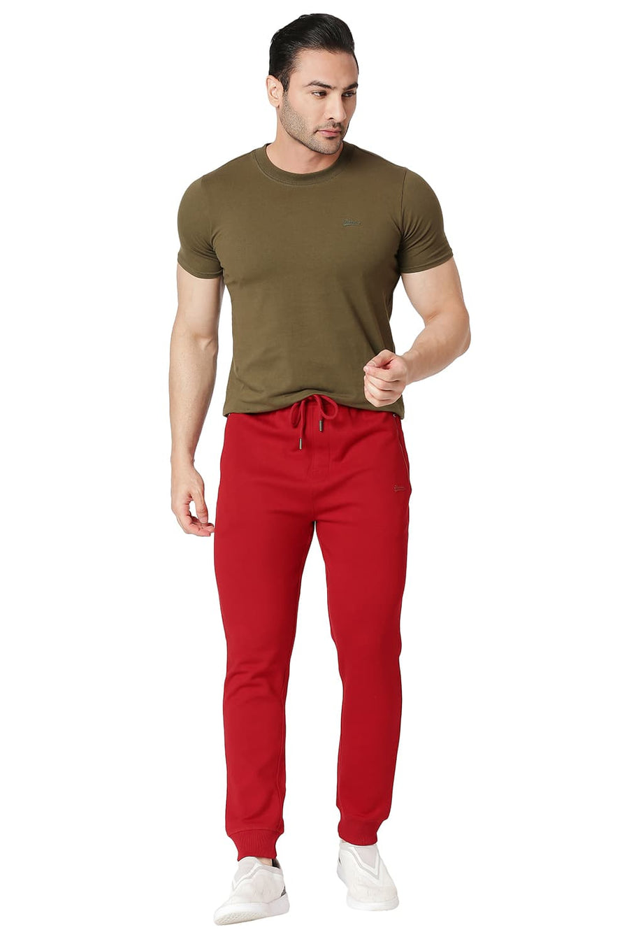 BASICS JOGGER FIT RECING RED COTTON POLYESTER TRACK PANT