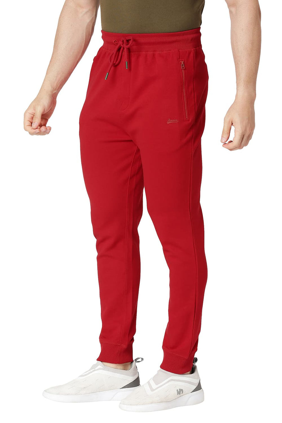 BASICS JOGGER FIT RECING RED COTTON POLYESTER TRACK PANT