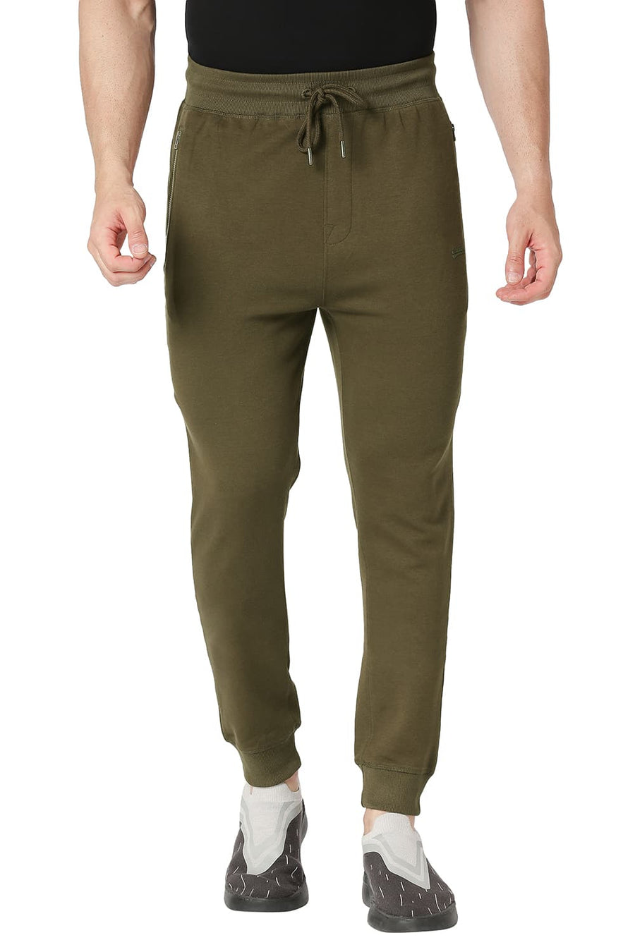 BASICS JOGGER FIT OIL GREEN COTTON POLYESTER TRACK PANT