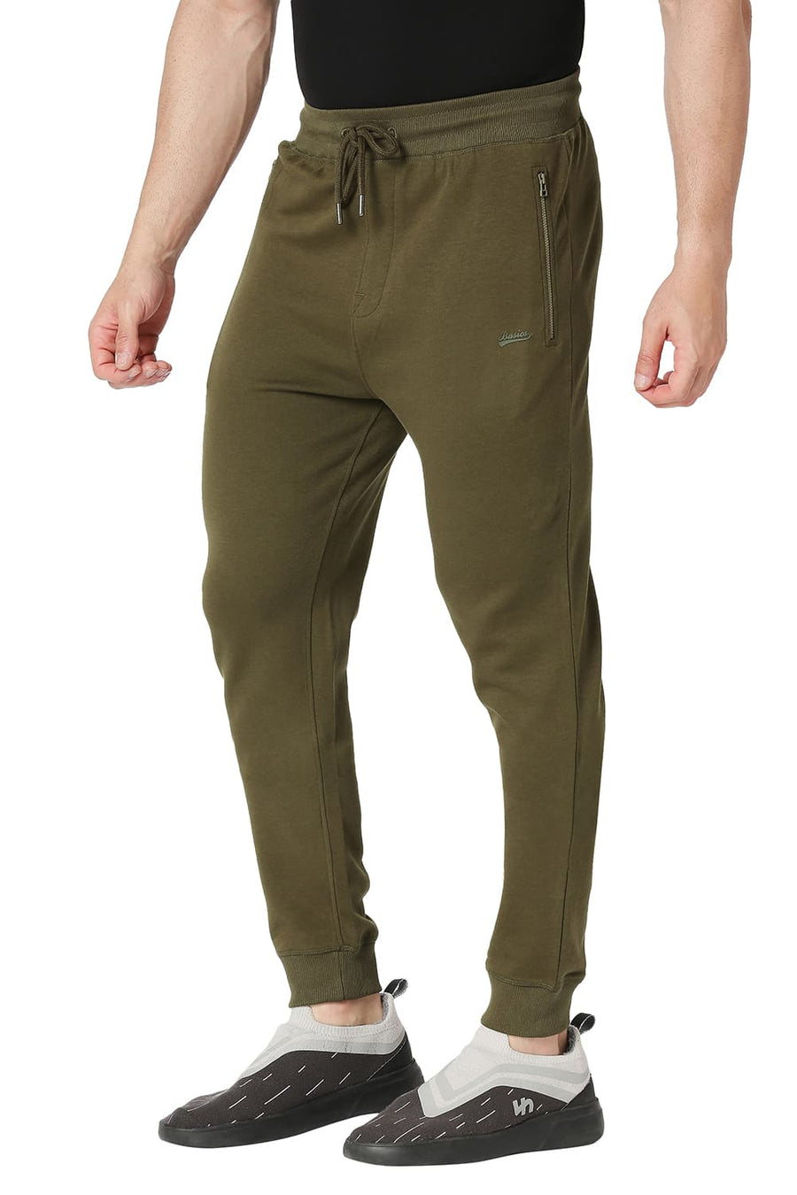 BASICS JOGGER FIT OIL GREEN COTTON POLYESTER TRACK PANT