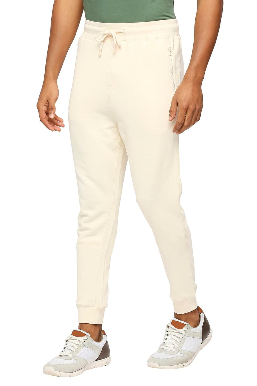 BASICS JOGGER FIT PEARLED IVORY COTTON TRACK PANT