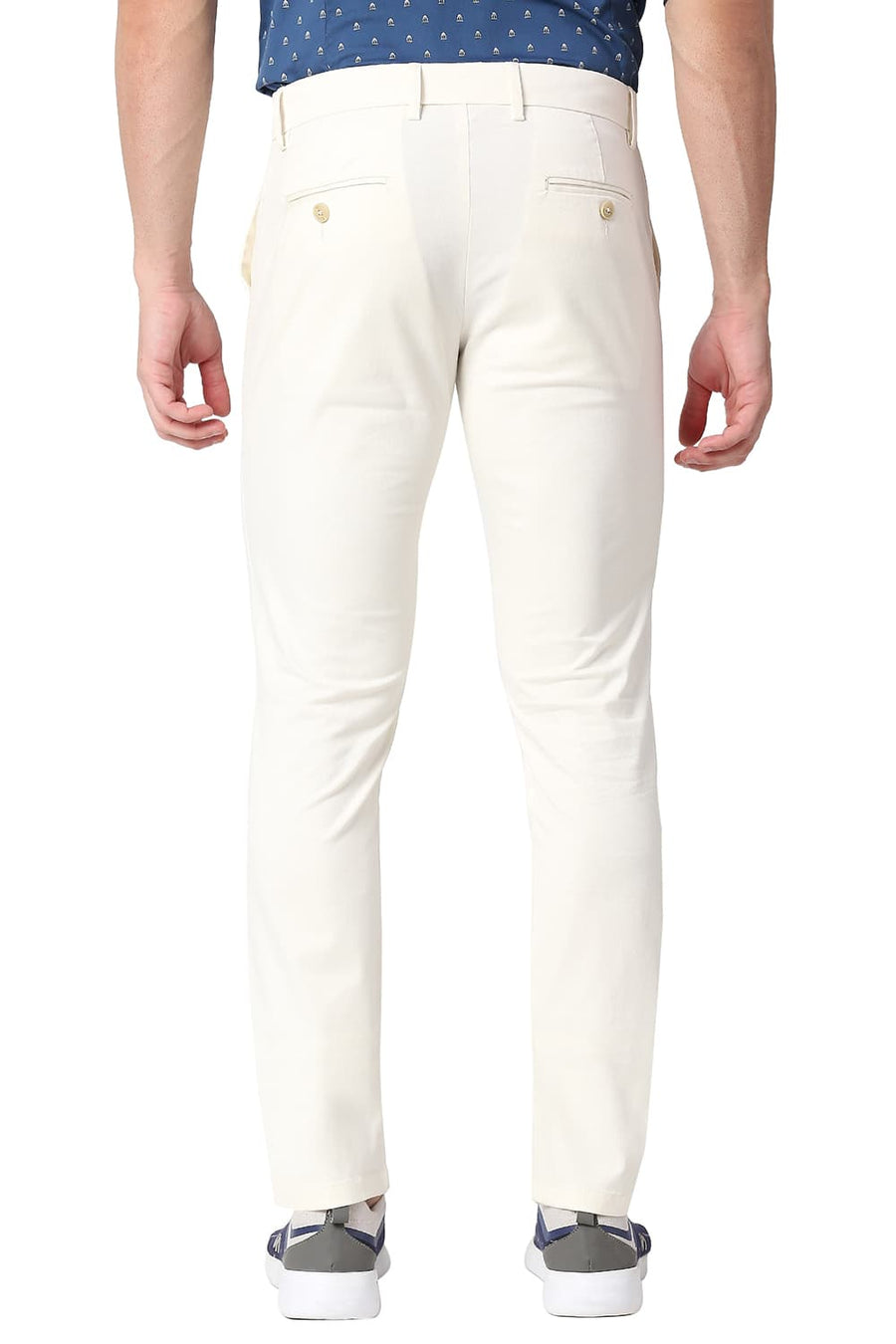 BASICS TAPERED FIT TOFU ECRU COTTON STRETCH TROUSERS