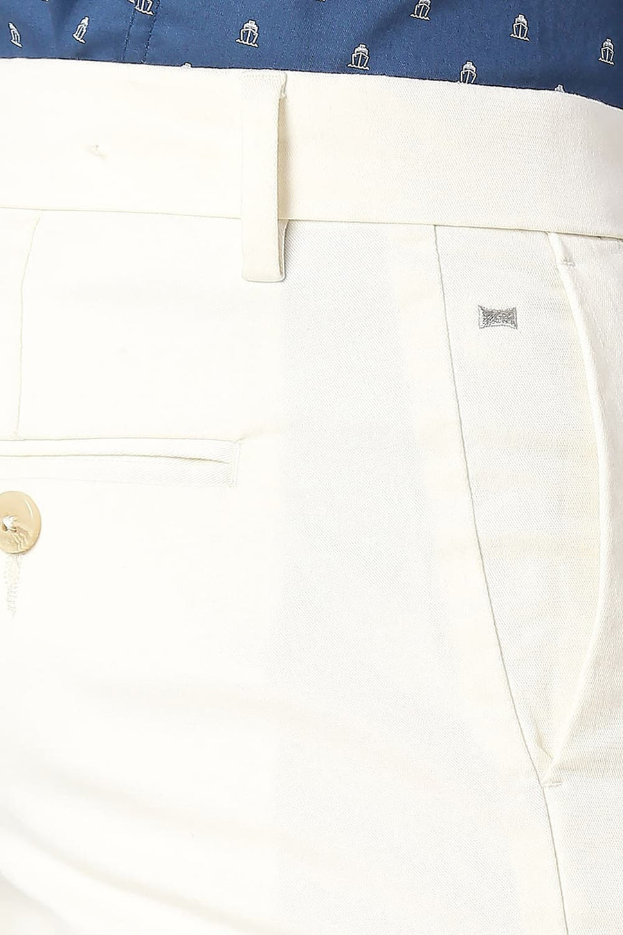 BASICS TAPERED FIT TOFU ECRU COTTON STRETCH TROUSERS