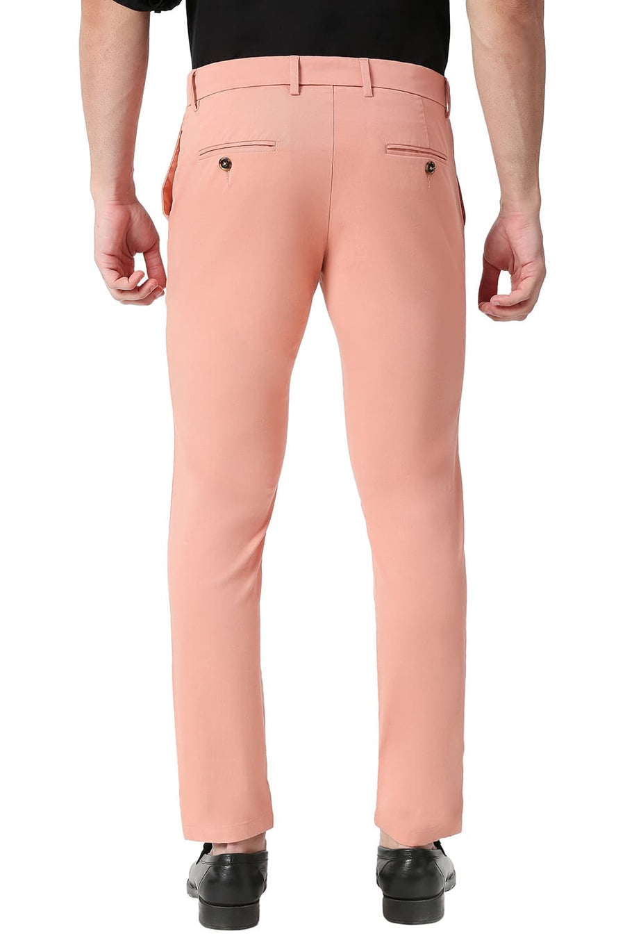 BASICS TAPERED FIT CANYON PEACH COTTON STRETCH TROUSERS