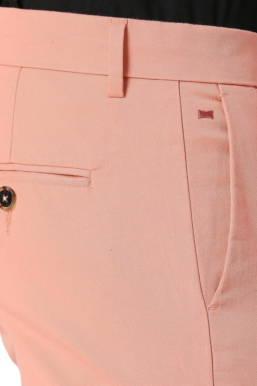 BASICS TAPERED FIT CANYON PEACH COTTON STRETCH TROUSERS