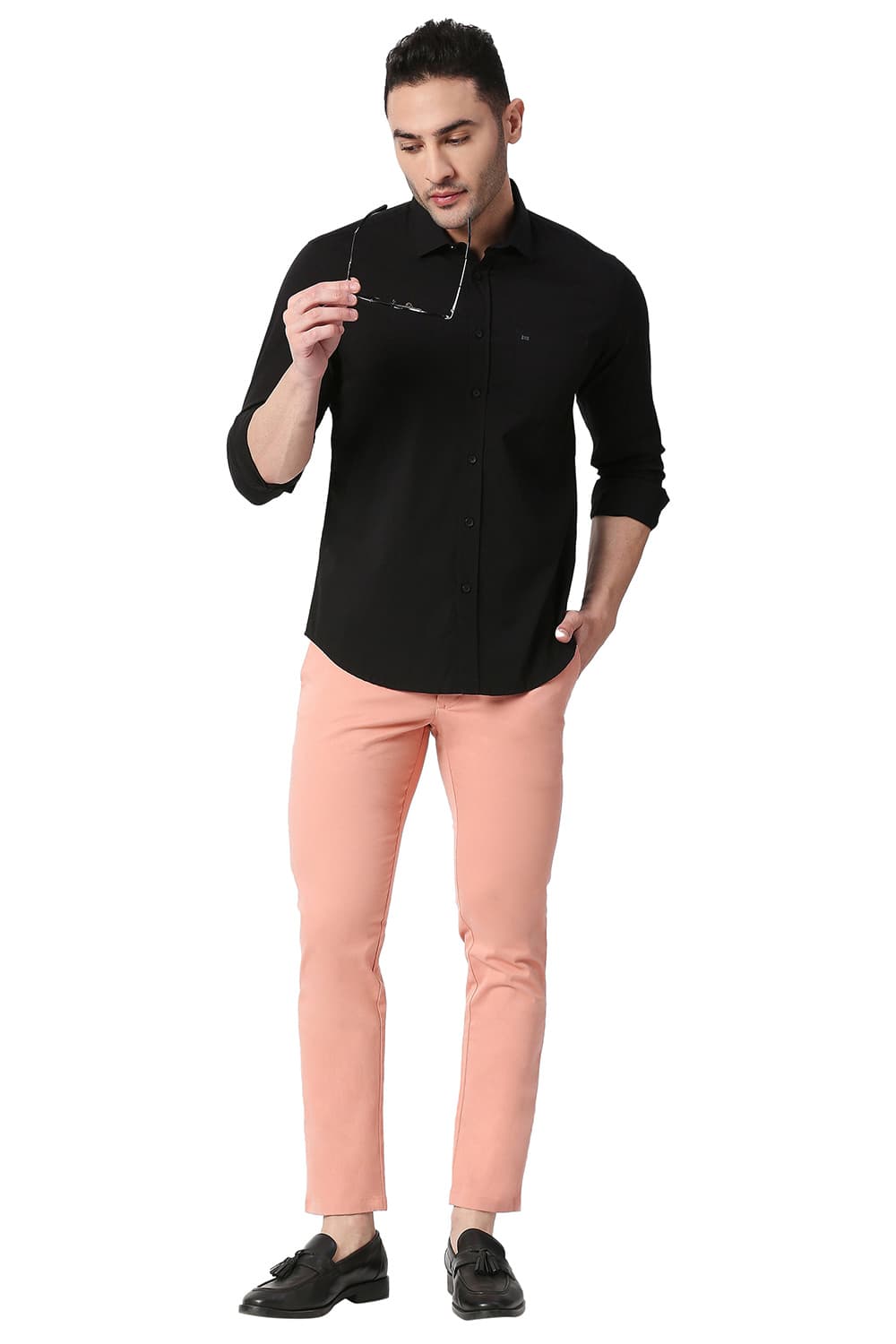 BASICS TAPERED FIT COTTON STRETCH TROUSERS