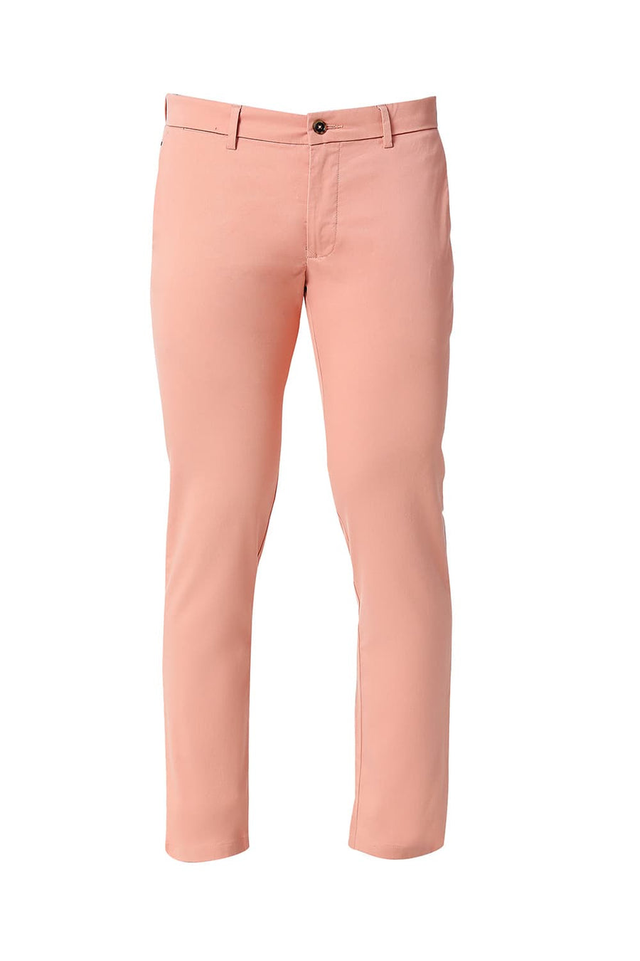 BASICS TAPERED FIT CANYON PEACH COTTON STRETCH TROUSERS