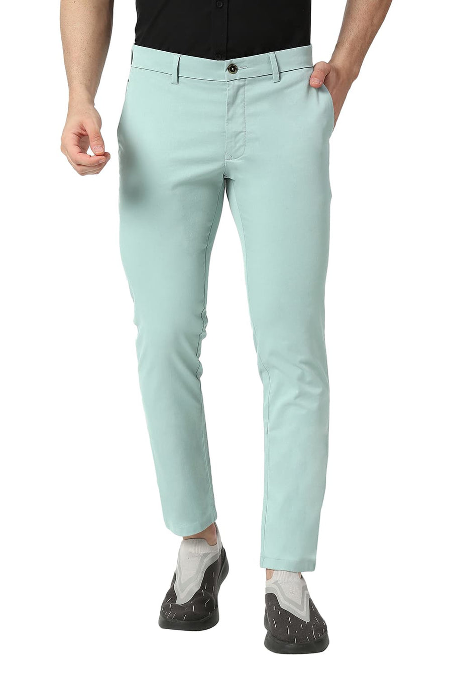BASICS TAPERED FIT HARBOR GREEN COTTON STRETCH TROUSERS