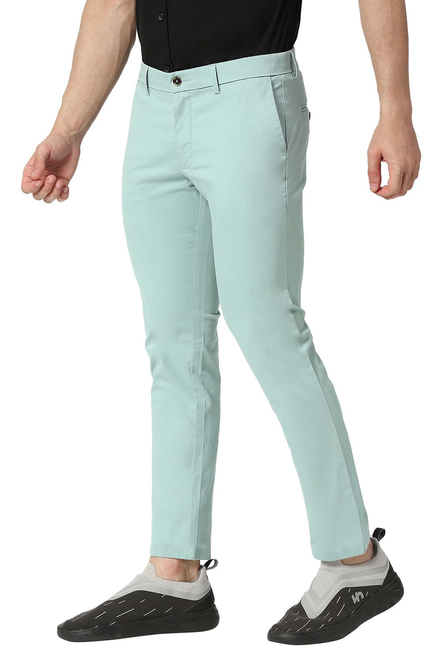 BASICS TAPERED FIT HARBOR GREEN COTTON STRETCH TROUSERS