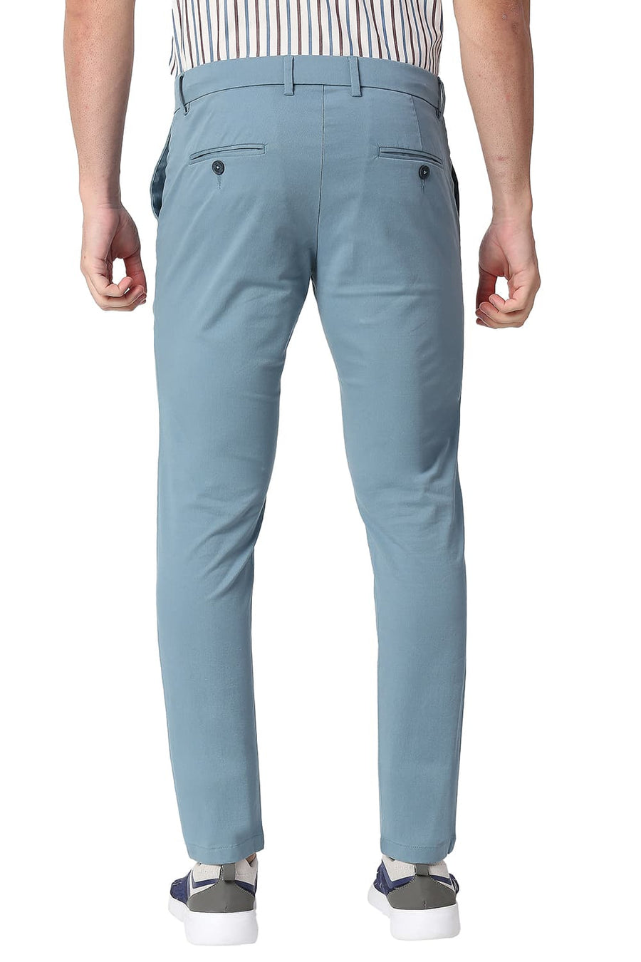 BASICS TAPERED FIT ADRIATIC BLUE COTTON STRETCH TROUSERS