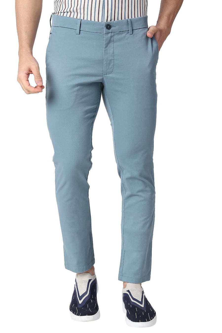 BASICS TAPERED FIT ADRIATIC BLUE COTTON STRETCH TROUSERS