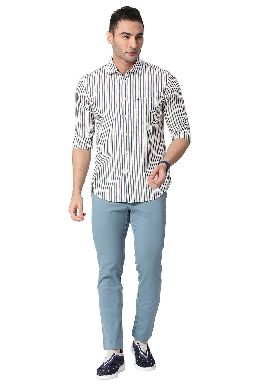 BASICS TAPERED FIT ADRIATIC BLUE COTTON STRETCH TROUSERS