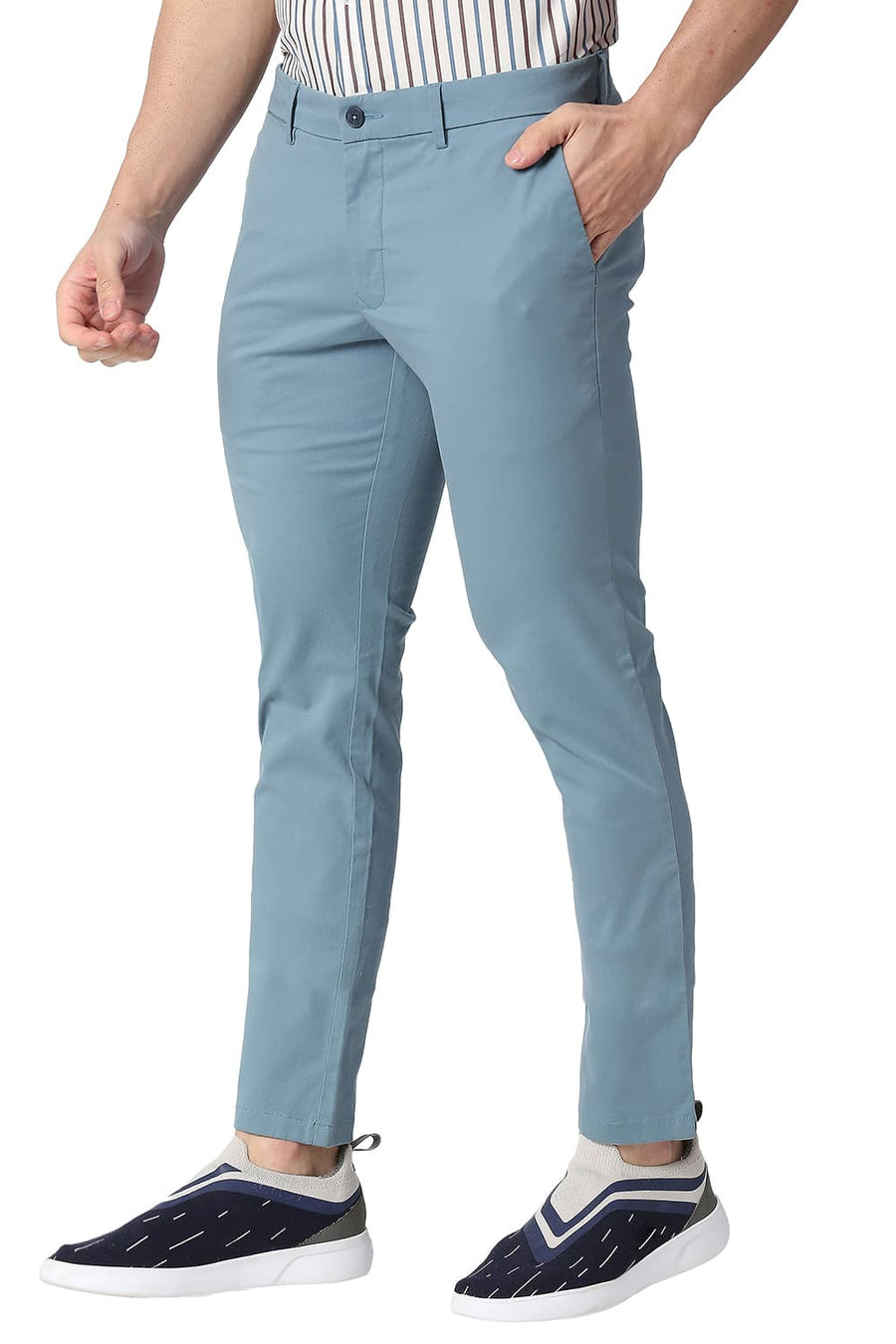 BASICS TAPERED FIT ADRIATIC BLUE COTTON STRETCH TROUSERS