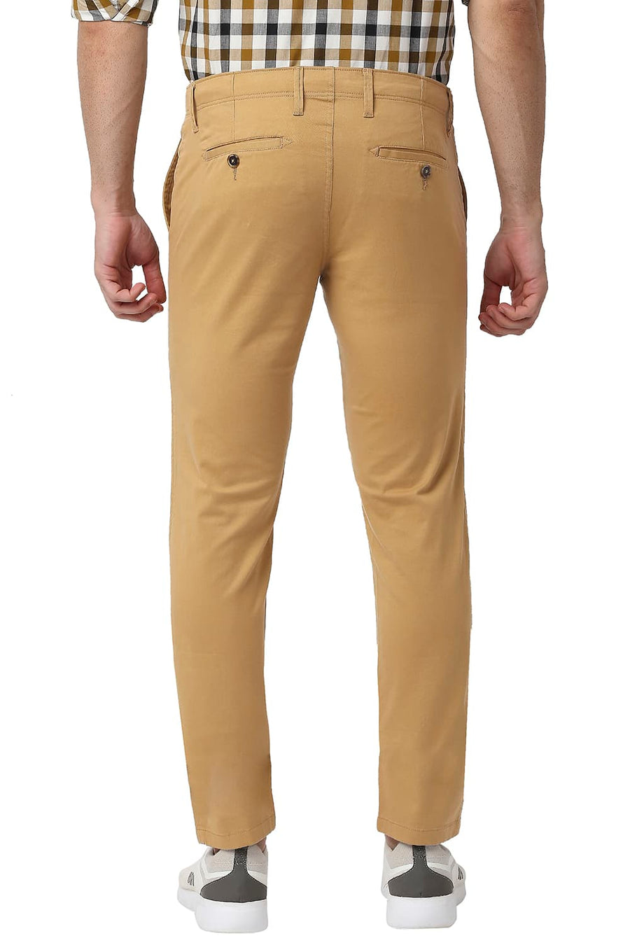 BASICS TAPERED FIT CINNAMON KHAKHI COTTON STRETCH TROUSERS